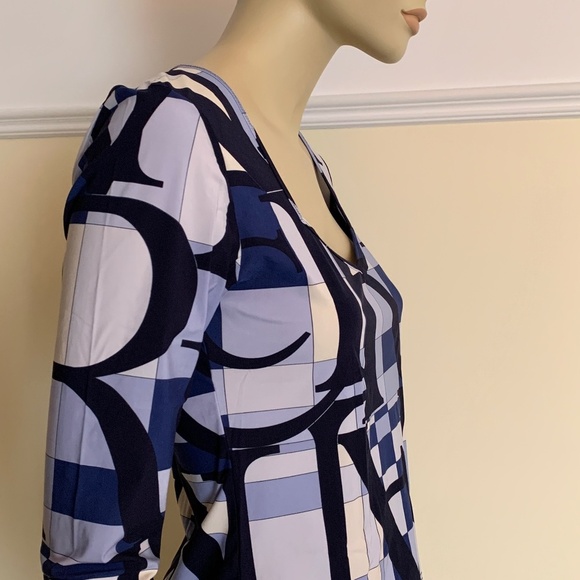 Nina Ricci Signature Monogram Top Nylon Blend Blue & Cream Made in Italy Sz 42 - Picture 6 of 9